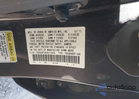 2013 Acura Tl 3.5 из США, поврежденный, VIN 19UUA8F5XDA014926